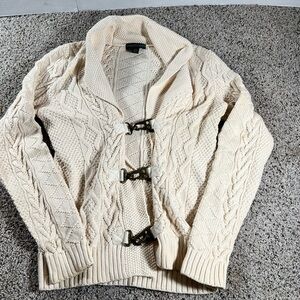 LRL Lauren Jeans Ivory Cable Knit Heavy Buckle Closure Cotton Cardigan Sz S